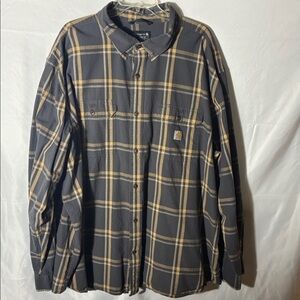 4xl Carhartt loose fit men’s shirt in gray and yellow plaid in EUC